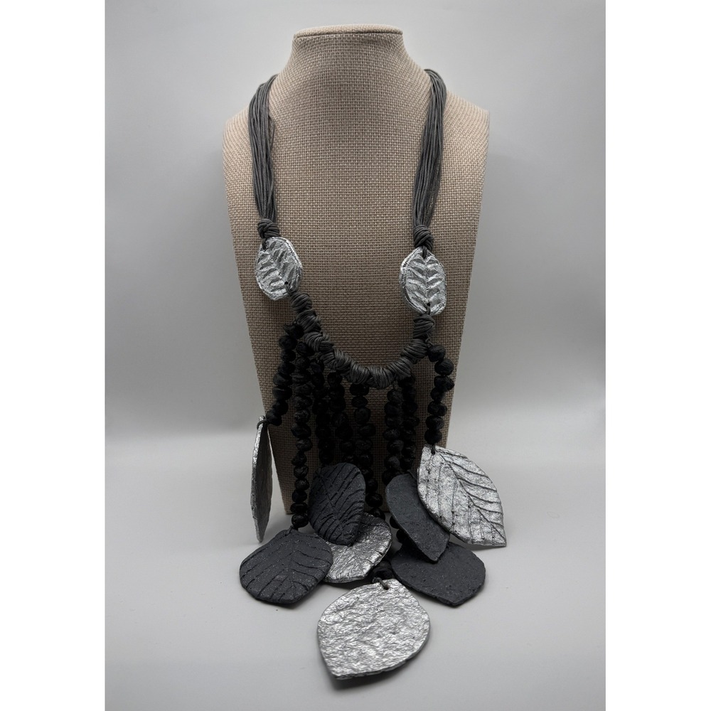 Pretty Persuasions Cotton Boho Lagenlook Witchy Earthy Bib Necklace OS Grey
